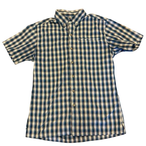 Eddie Bauer Blue Plaid Short Sleeve Button Front Shirt Size Small EUC - Picture 3 of 5